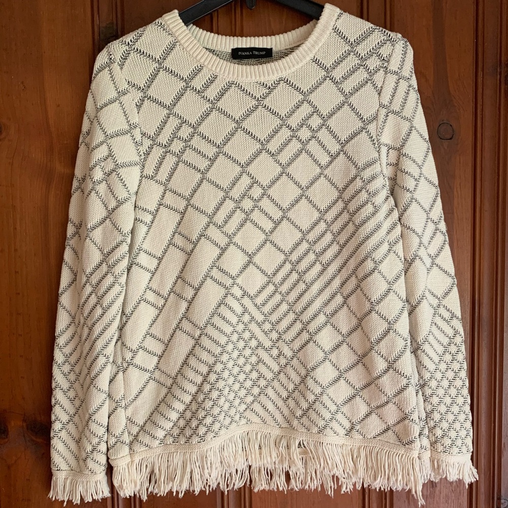 Ivanka Trump Women Fringed Box Crew Neck Sweater